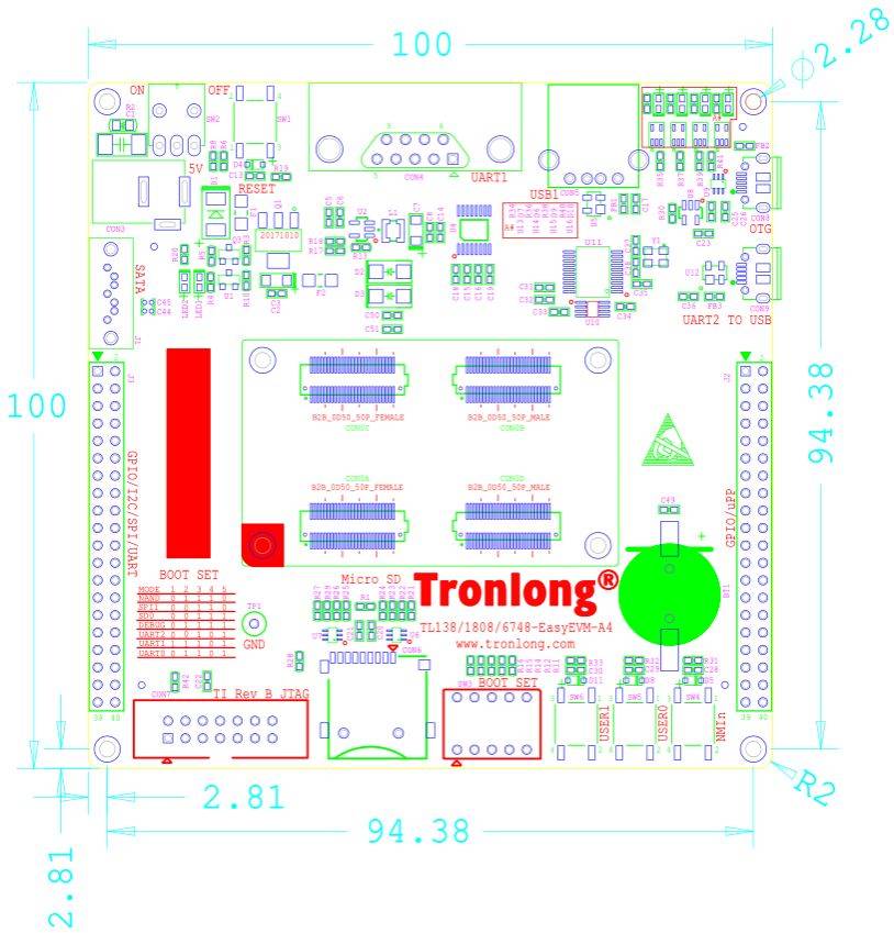 TL6748-EasyEVM開發(fā)板底板機械尺寸圖